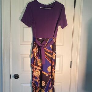 Elegant Purple and Gold Chain Print Dress